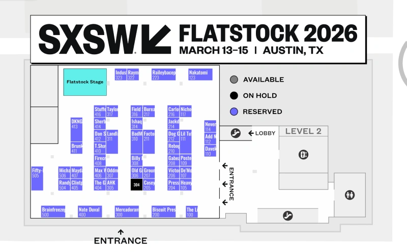 SXSW Flatstock 2026 interactive floor plan screenshot